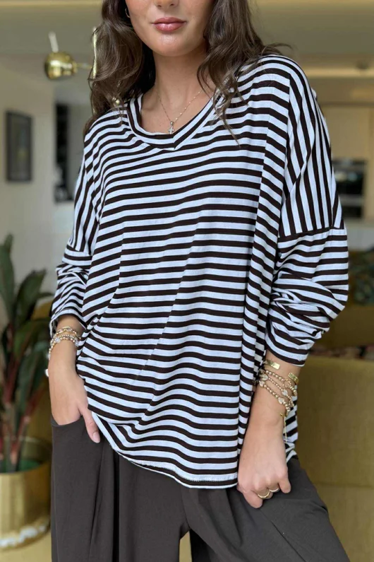  Perfect Breton V Long Sleeve Top Dark Brown 